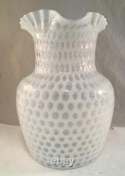 Antique Victorian White Opalescent Art Glass Pitcher Hobbs 333 Windows Pattern