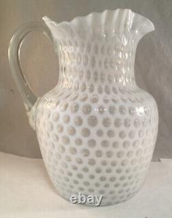 Antique Victorian White Opalescent Art Glass Pitcher Hobbs 333 Windows Pattern