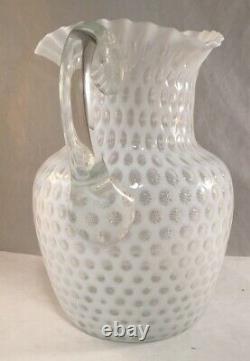 Antique Victorian White Opalescent Art Glass Pitcher Hobbs 333 Windows Pattern