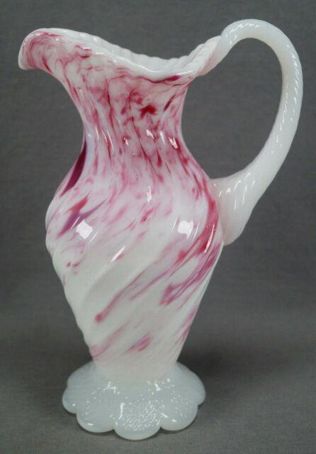 Antique Victorian White & Pink Cranberry Spatter Splatter Art Glass Ewer Pitche