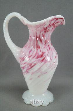 Antique Victorian White & Pink Cranberry Spatter Splatter Art Glass Ewer Pitche