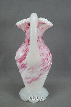 Antique Victorian White & Pink Cranberry Spatter Splatter Art Glass Ewer Pitche