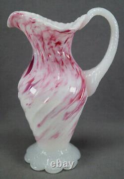 Antique Victorian White & Pink Cranberry Spatter Splatter Art Glass Ewer Pitcher