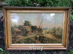 Antique Victorian Wood Frame WAVY GLASS 1800s Chromolithograph Bencke & Scott