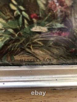 Antique Victorian Wood Frame WAVY GLASS 1800s Chromolithograph Bencke & Scott
