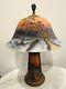 Antique Victorian Art Glass Table Lamp Winter Snow Farm Scene With Lighted Base