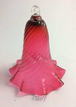 Antique Victorian art glass cranberry twist smoke bell hanging oil KERO lamp
