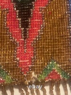Antique Victorian beaded bag art deco glass beaded floral flowers roses germany