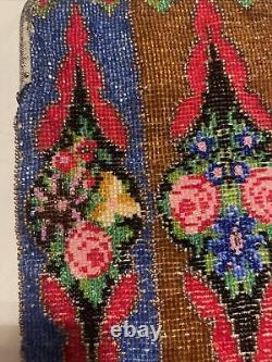 Antique Victorian beaded bag art deco glass beaded floral flowers roses germany