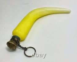 Antique Victorian mother of pearl satin art glass horn perfume canary yellow