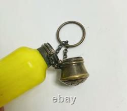 Antique Victorian mother of pearl satin art glass horn perfume canary yellow