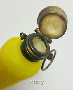 Antique Victorian mother of pearl satin art glass horn perfume canary yellow
