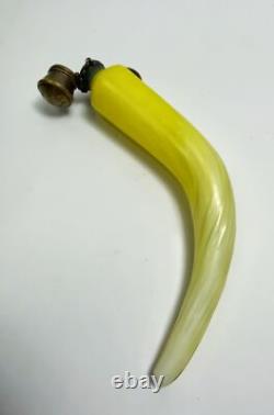 Antique Victorian mother of pearl satin art glass horn perfume canary yellow