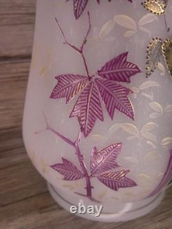 Antique Victorian opaline glass vase enameled flowers hand painted Gold gilt Z84 Antique Victorian opaline glass vase enameled flowers hand painted Gold gilt Z84