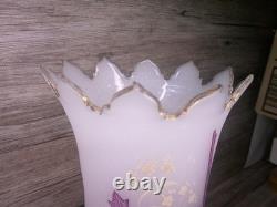 Antique Victorian opaline glass vase enameled flowers hand painted Gold gilt Z84 Antique Victorian opaline glass vase enameled flowers hand painted Gold gilt Z84