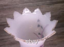 Antique Victorian opaline glass vase enameled flowers hand painted Gold gilt Z84 Antique Victorian opaline glass vase enameled flowers hand painted Gold gilt Z84