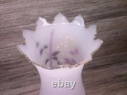 Antique Victorian opaline glass vase enameled flowers hand painted Gold gilt Z84 Antique Victorian opaline glass vase enameled flowers hand painted Gold gilt Z84