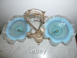 Antique Victorian silver plated two bowl butterflies epergne blue glass 1890s