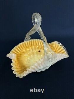 Antique Victorian spangle glass basket amber white ART GLASS gold flecks c. 1880+