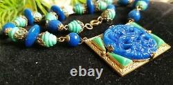 Antique Vintage Art Deco MAX NIEGER Necklace Czech Glass Peacock Blue Green Rare