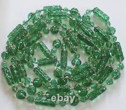 Antique Vintage Art Nouveau Deco Emerald Green Glass Beads Flapper Necklace 56