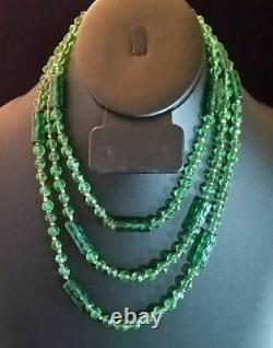 Antique Vintage Art Nouveau Deco Emerald Green Glass Beads Flapper Necklace 56