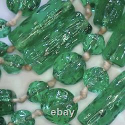 Antique Vintage Art Nouveau Deco Emerald Green Glass Beads Flapper Necklace 56