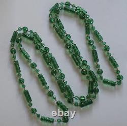 Antique Vintage Art Nouveau Deco Emerald Green Glass Beads Flapper Necklace 56