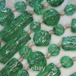 Antique Vintage Art Nouveau Deco Emerald Green Glass Beads Flapper Necklace 56