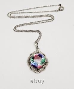 Antique Vintage Rainbow Glass Marcasite Pendant Necklace Victorian Art Deco 835 Antique Vintage Rainbow Glass Marcasite Pendant Necklace Victorian Art Deco 835