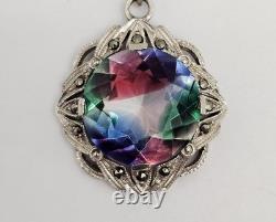 Antique Vintage Rainbow Glass Marcasite Pendant Necklace Victorian Art Deco 835 Antique Vintage Rainbow Glass Marcasite Pendant Necklace Victorian Art Deco 835