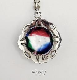 Antique Vintage Rainbow Glass Marcasite Pendant Necklace Victorian Art Deco 835 Antique Vintage Rainbow Glass Marcasite Pendant Necklace Victorian Art Deco 835