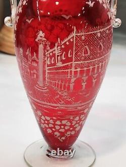 Antique Vintage Victorian Cranberry Hand Blown Glass Hand Painted White Art Antique Vintage Victorian Cranberry Hand Blown Glass Hand Painted White Art