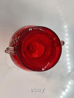 Antique Vintage Victorian Cranberry Hand Blown Glass Hand Painted White Art Antique Vintage Victorian Cranberry Hand Blown Glass Hand Painted White Art