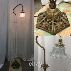 Antique Vintage Victorian Floor Bridge Lamp Arts & Crafts Deco Piano Glass Shade