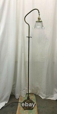 Antique Vintage Victorian Floor Bridge Lamp Arts & Crafts Deco Piano Glass Shade