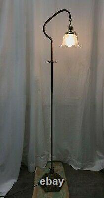 Antique Vintage Victorian Floor Bridge Lamp Arts & Crafts Deco Piano Glass Shade