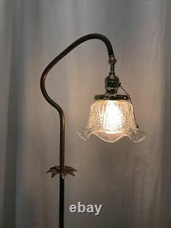 Antique Vintage Victorian Floor Bridge Lamp Arts & Crafts Deco Piano Glass Shade