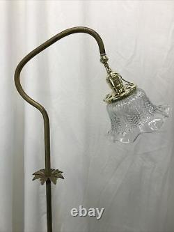 Antique Vintage Victorian Floor Bridge Lamp Arts & Crafts Deco Piano Glass Shade