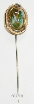 Antique Vintage Victorian Hat Stick Pin Brass Snake Serpent Art Glass Ruby Stone