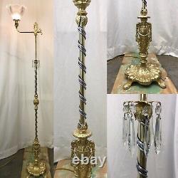 Antique Vtg Art Deco Nouveau Victorian Torchiere Floor Lamp Brass & Glass Ornate