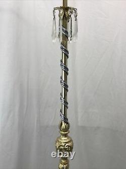 Antique Vtg Art Deco Nouveau Victorian Torchiere Floor Lamp Brass & Glass Ornate