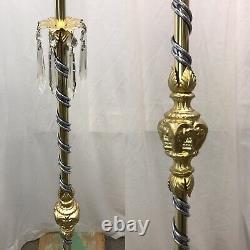 Antique Vtg Art Deco Nouveau Victorian Torchiere Floor Lamp Brass & Glass Ornate