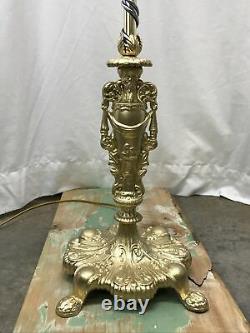 Antique Vtg Art Deco Nouveau Victorian Torchiere Floor Lamp Brass & Glass Ornate