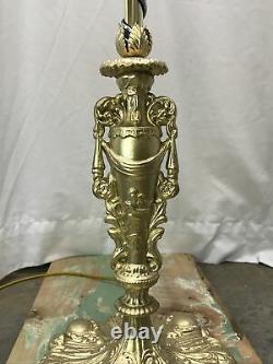 Antique Vtg Art Deco Nouveau Victorian Torchiere Floor Lamp Brass & Glass Ornate