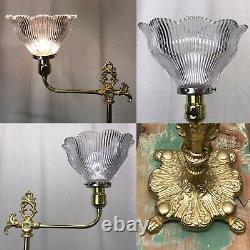 Antique Vtg Art Deco Nouveau Victorian Torchiere Floor Lamp Brass & Glass Ornate