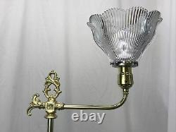 Antique Vtg Art Deco Nouveau Victorian Torchiere Floor Lamp Brass & Glass Ornate