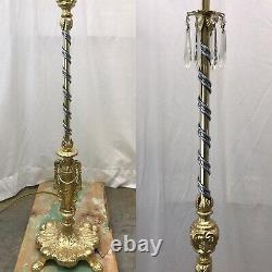 Antique Vtg Art Deco Nouveau Victorian Torchiere Floor Lamp Brass & Glass Ornate