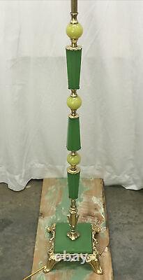 Antique Vtg Art Deco Victorian Floor Lamp Brass & Vaseline Glass, Houze, Jadeite