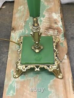 Antique Vtg Art Deco Victorian Floor Lamp Brass & Vaseline Glass, Houze, Jadeite